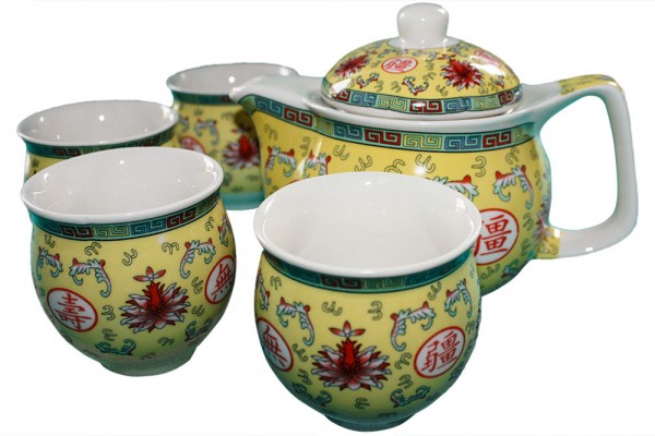 7 tlg Tee Set in Geschenkbox Kanne h8,5cm b16cm Tasse d6,5cm