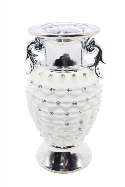 Deko Vase silber mit Diamantenstein verziert, H 29 cm