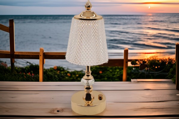 LED Kristall Tischlampe mit Touch-Steuerung – dimmbar, 3 Lichtfarben, Goldfuß – Design Wohnaccessoir