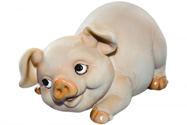 Schwein aus Polyresin als Spardose, 4 Modell mix, Mass:h7-13cm b9-14cm