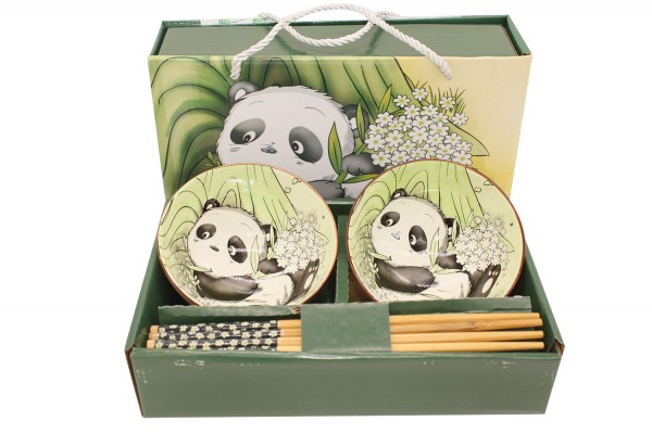 Traditionelle chinesische Keramik: 2 Schalen und 2 Paar Essstäbchen in einer Geschenkbox