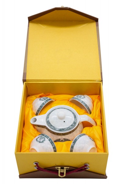 5 tlg Tee Set in Geschenkbox Kanne h6,5cm b14cm Tasse h4cm d6cm