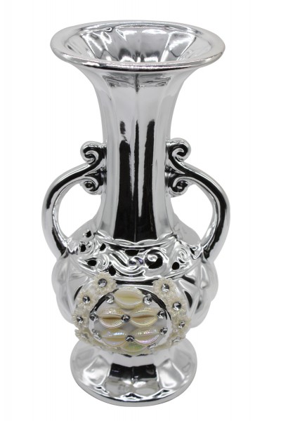 Deko Vase silber mit Diamantenstein verziert, H 33 cm